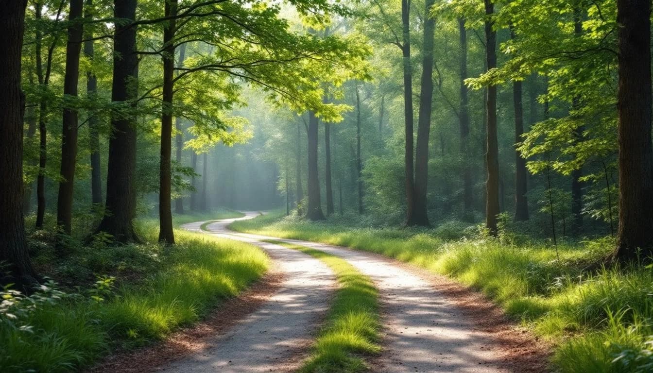 Trail running course through mixed terrain in Alabama, USA