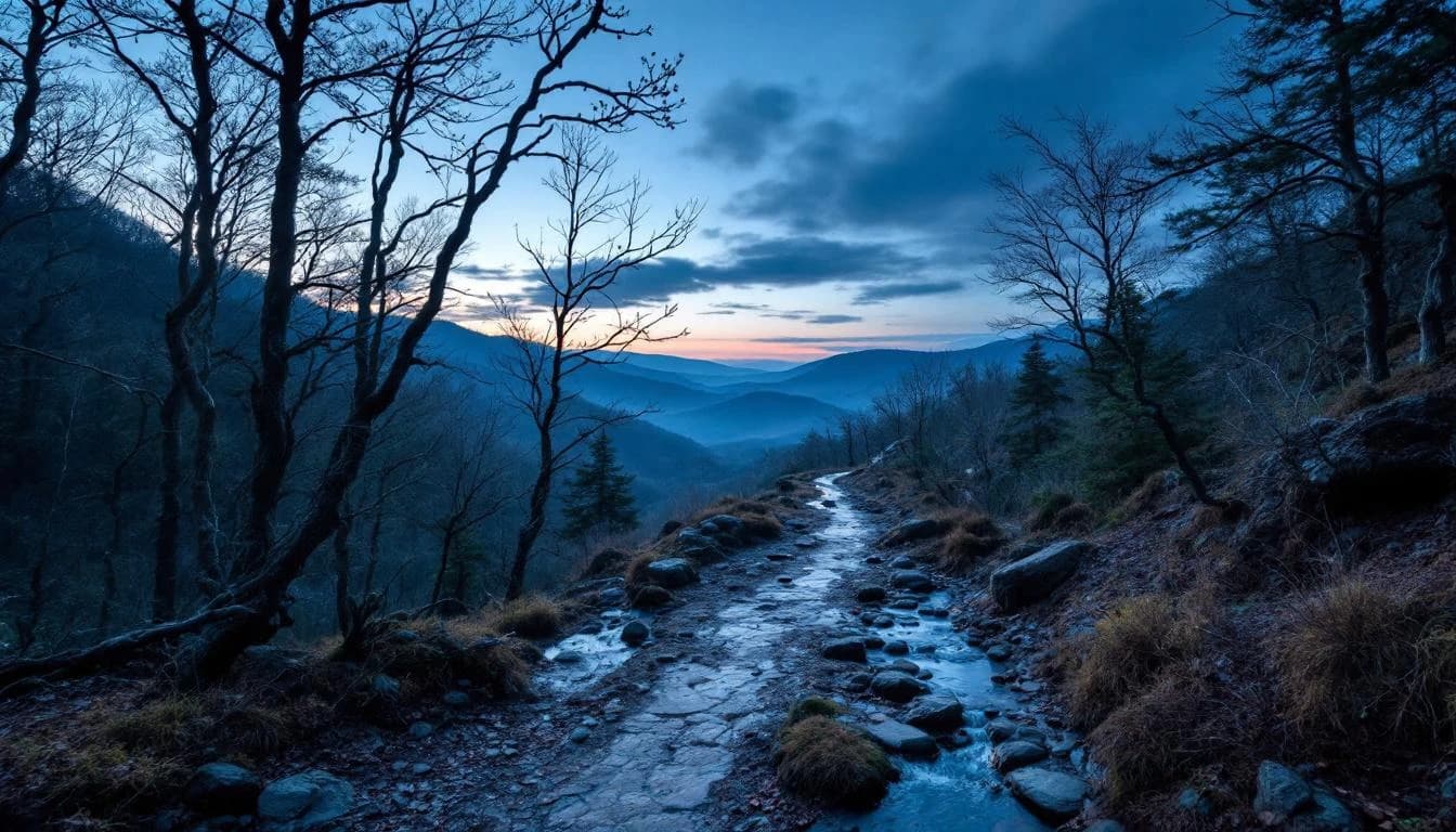 Trail running course through mixed terrain in Ohio, USA