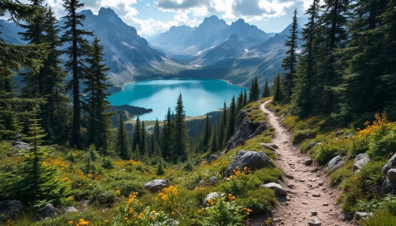 Trail running course through mixed terrain in Oregon, USA