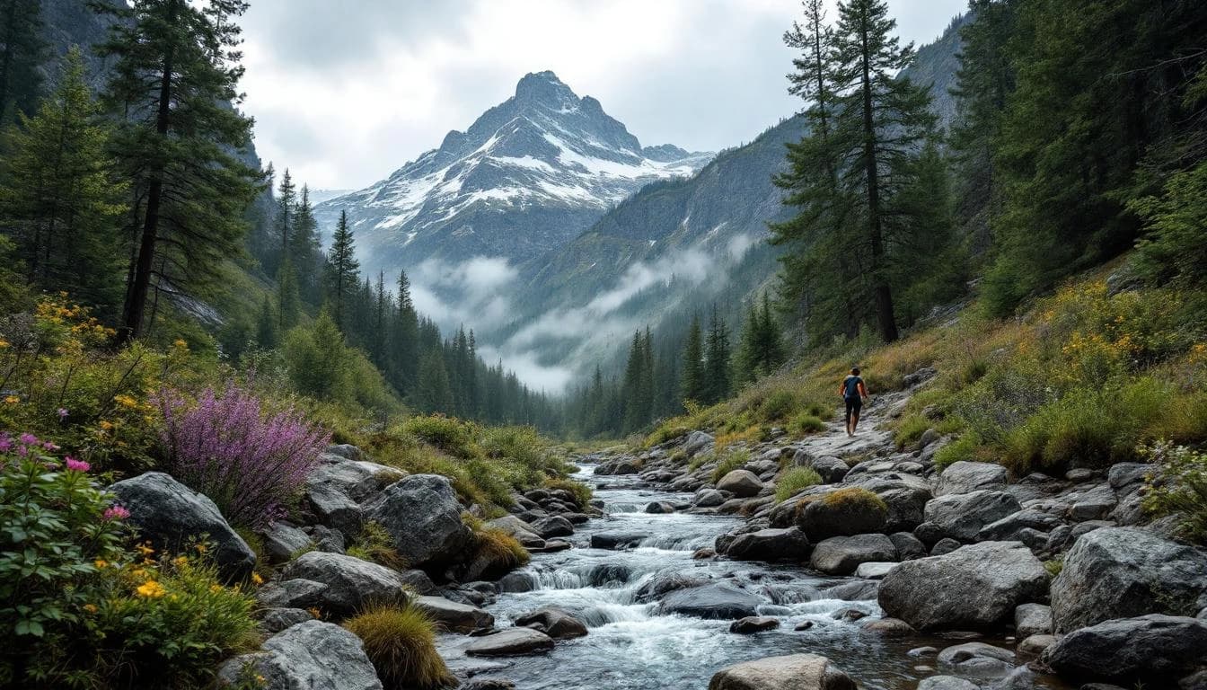 Trail running course through singletrack trails in Tennessee, USA