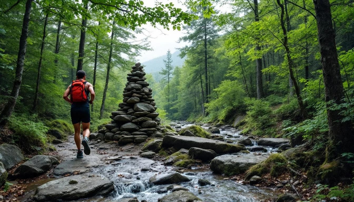 Trail running course through mixed terrain in Kansas, USA