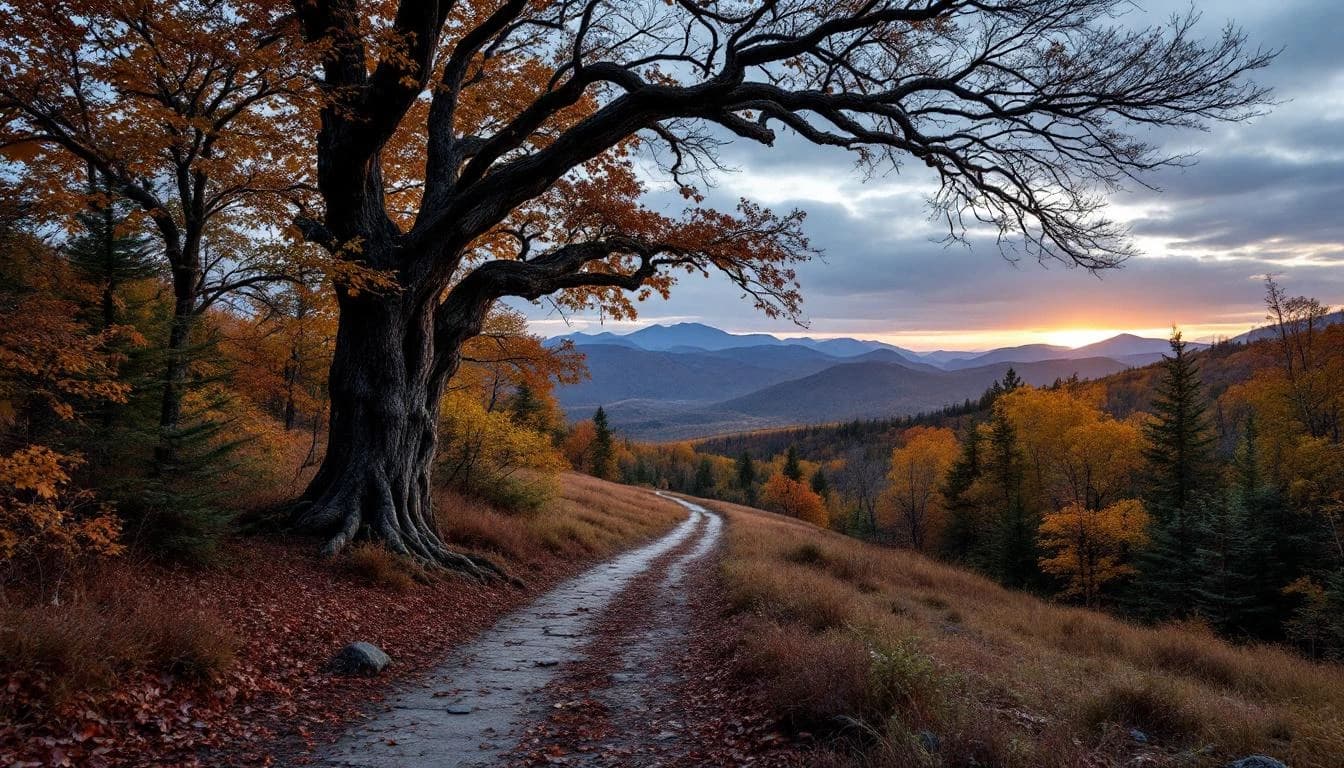 Trail running course through mixed terrain in New Hampshire, USA