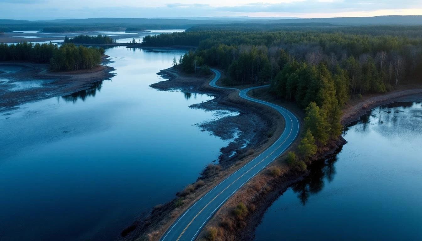 Trail running course through road course in Alabama, USA