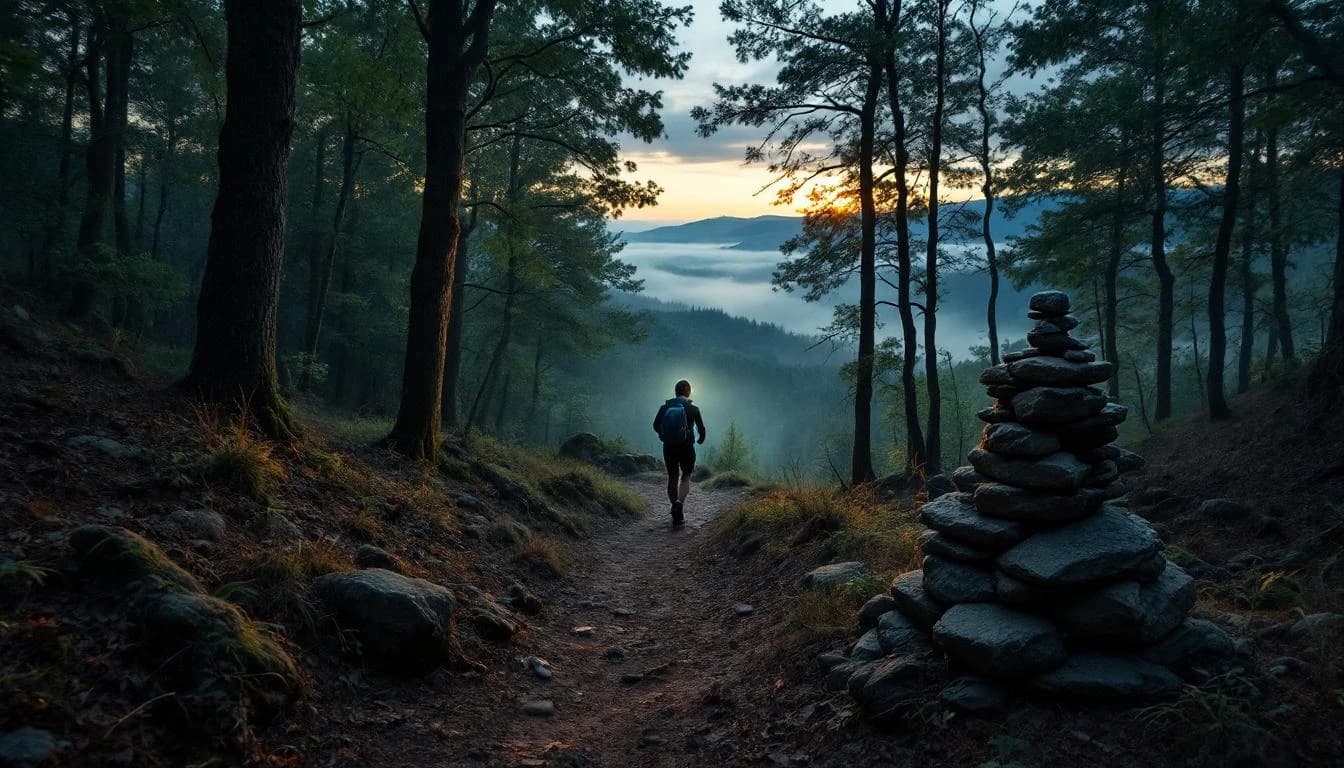 Trail running course through mixed terrain in Tennessee, USA