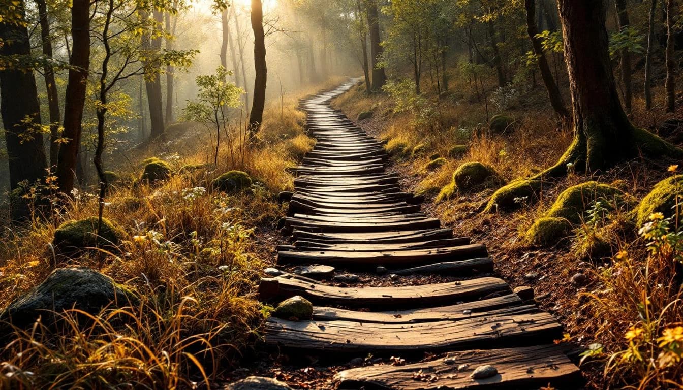 Trail running course through singletrack trails in Mississippi, USA