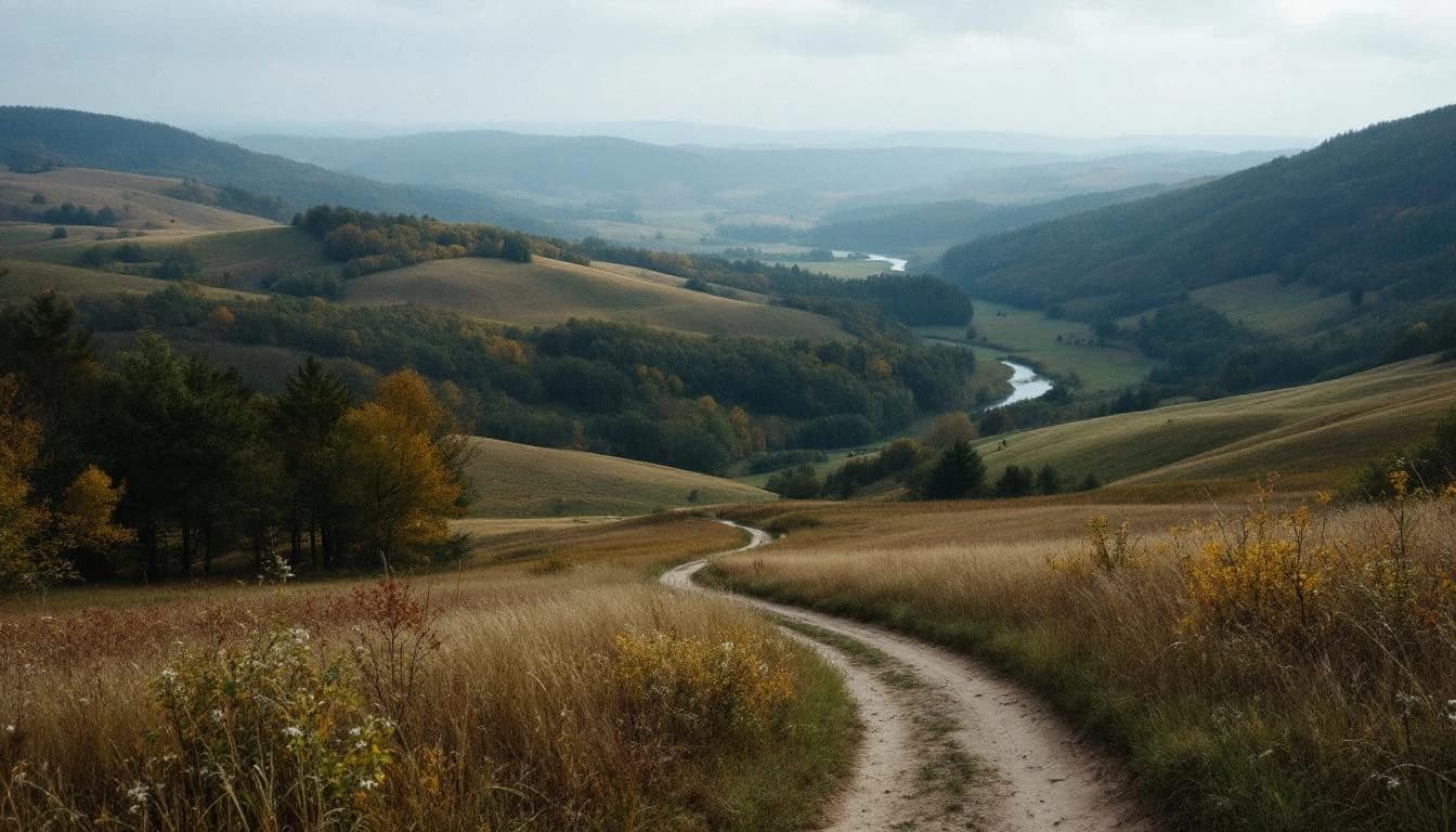 Trail running course through mixed terrain in Missouri, USA