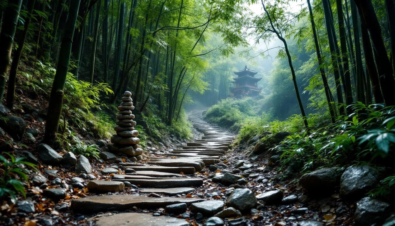 Trail running course through mixed terrain in Zhejiang, CN