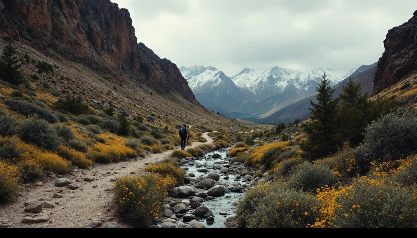 Trail running course through mixed terrain in California, USA